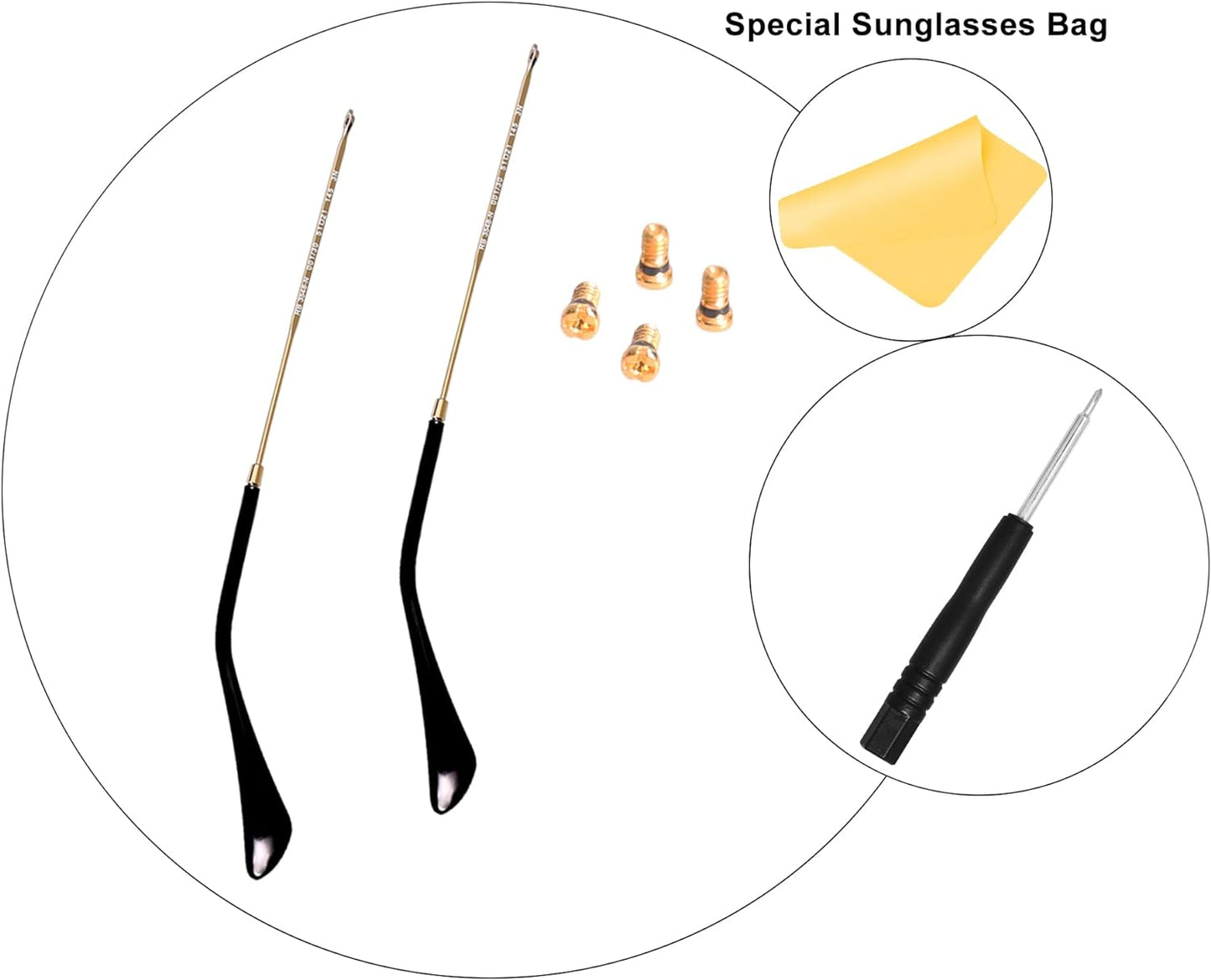 Replacement Temple Tips Temple Arms for Ray-Ban Aviator RB3025 RB3548 Sunglasses Repair Kit，Bonus Screws/Screwdriver/glasses cloth,Gold