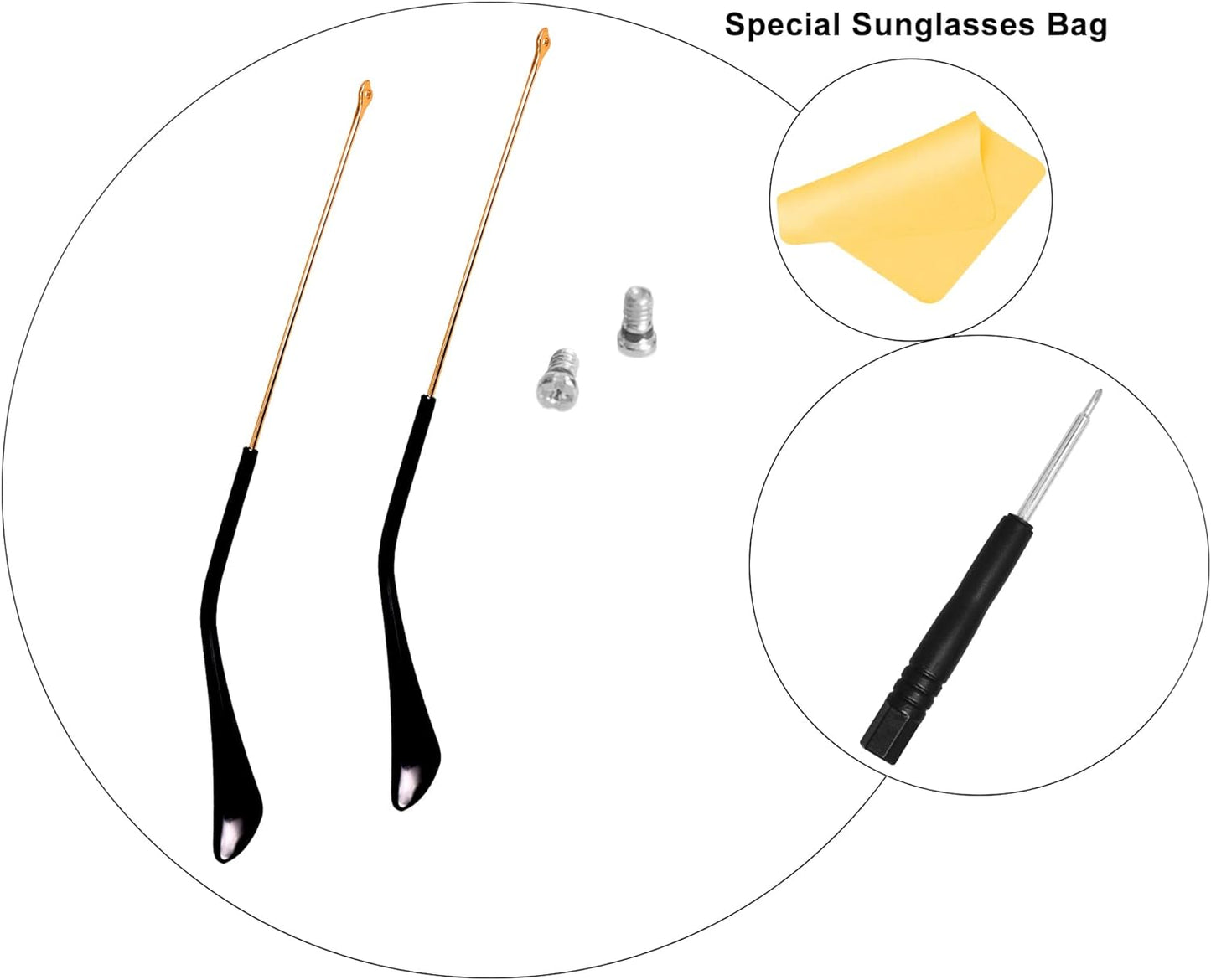 Replacement Temple Tips Temple Arms for Ray-Ban Aviator RB3025 RB3548 Sunglasses Repair Kit，Bonus Screws/Screwdriver/glasses cloth,Light Gold